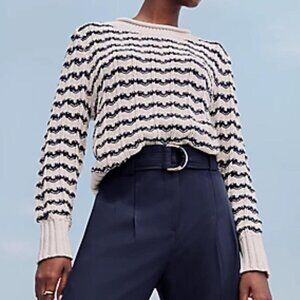Ann Taylor Textured Stripe Sweater – XSP – Navy & Cream Classic Knit
